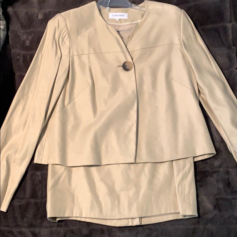 Calvin Klein khaki linen skirt suit size 10